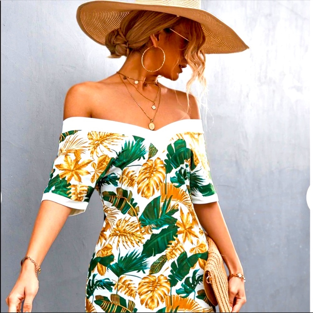 Tropics Floral Women’s Off The Shoulder Shirt Dress